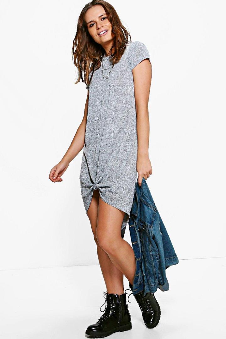 Boohoo Megan Knotted Knit Dress Grey