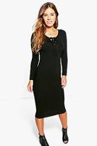 Boohoo Petite Anna Long Sleeve Lace Up Midi Dress