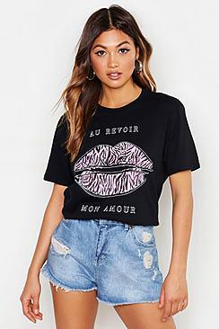 Boohoo Zebra Lips Slogan T-shirt