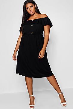 Boohoo Plus Crepe Off The Shoulder Midi Dress