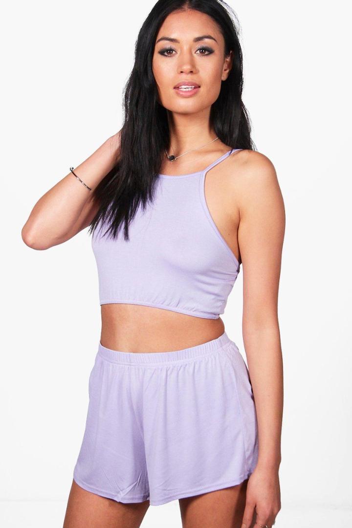 Boohoo Amelia Strappy Crop & Shorts Co-ord Set Lavender