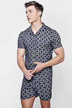 Boohoo Circle Print Revere Short Sleeve Shirt Co-ord
