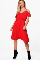 Boohoo Lois Cross Frill Strappy Midi Skater Dress