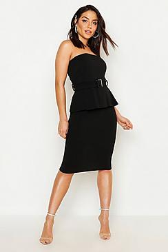 Boohoo Bardot Belted Ruffle Dress