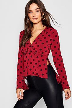Boohoo Polka Dot Wrap Top
