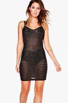 Boohoo Lana Metallic Stripe Mesh Bodycon Dress