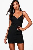 Boohoo Katie Ribbed Strappy Wrap Front Bodycon Dress