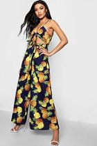 Boohoo Ella Pineapple Print Tie Front Jumpsuit