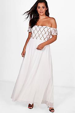 Boohoo Plus Millie Embellished Cold Shoulder Maxi Dress