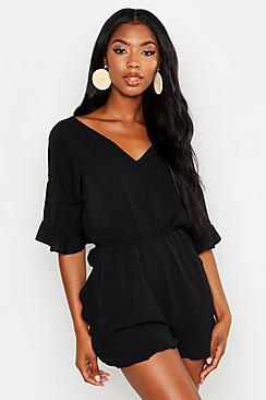 Boohoo Ruffle Crepe Beach Playsuit