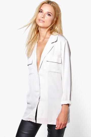 Boohoo Eliza Rever Collar Pocket Shirt Grey