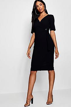 Boohoo Tall Tie Side Wrap Midi Dress