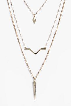 Boohoo Eva Layered Spike And Bar Necklace