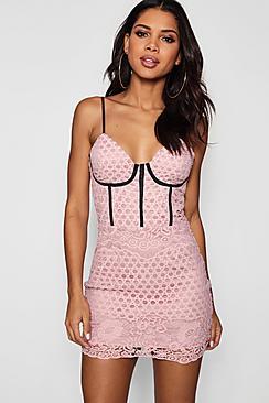 Boohoo Mia Lace Piping Detail Bodycon Dress