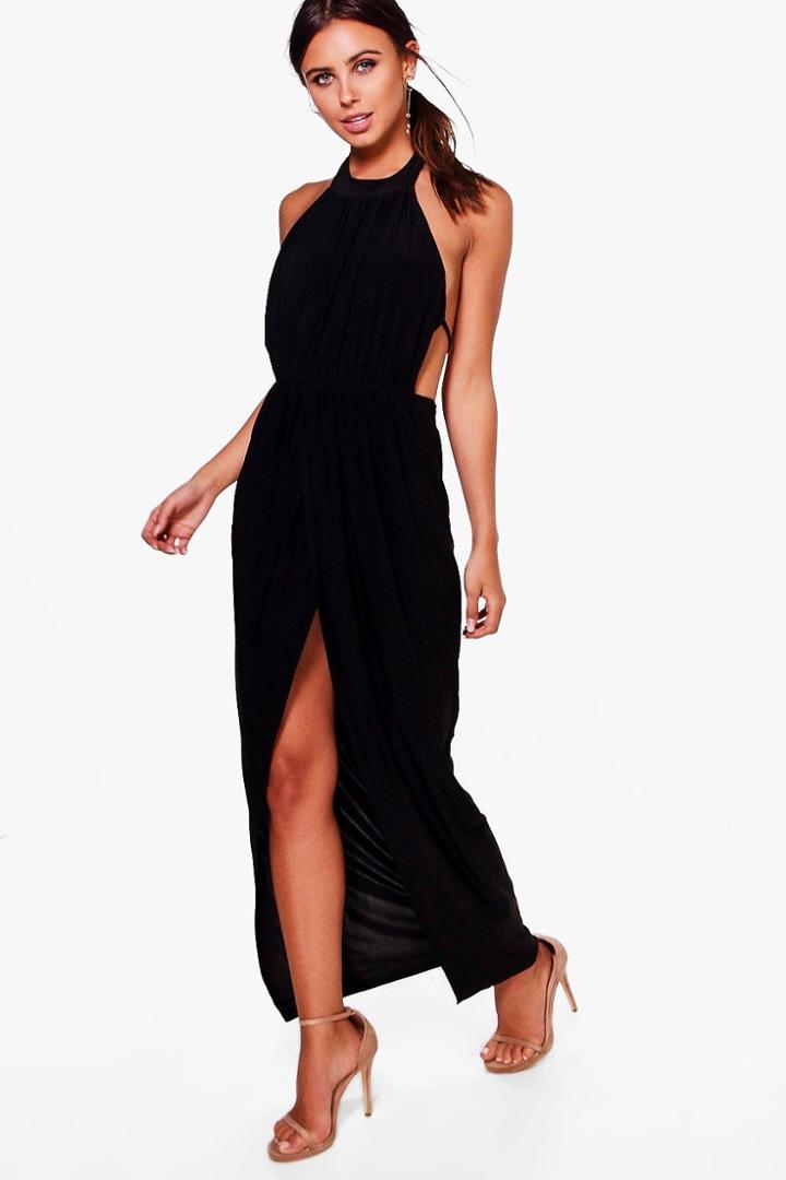 Boohoo Petite Paige High Neck Drape Maxi Dress Black