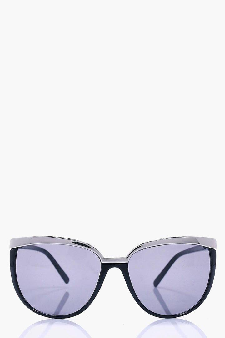 Boohoo Sophia Metal Brow Black Cat Eye Sunglasses Black