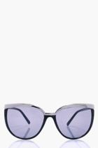 Boohoo Sophia Metal Brow Black Cat Eye Sunglasses Black