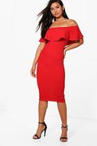 Boohoo Carly Off The Shoulder Frill Midi Bodycon Dress