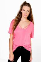 Boohoo Eva Strappy Front Oversized Tee Coral