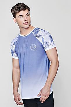 Boohoo Floral Faded Ragla Sublimation T-shirt With Half Zip