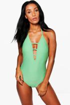 Boohoo Puerto Rica Criss Cross Strappy Bathing Suit Green