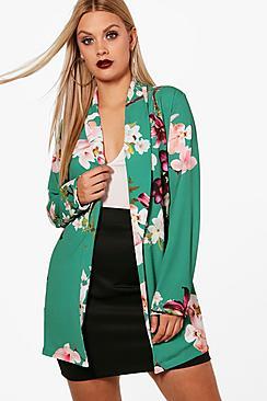 Boohoo Plus Holly Oriental Belted Blazer