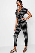 Boohoo Tailored Roll Sleeve Tie Belt Jumpsuit