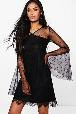 Boohoo Holly Lace Mix A-line Shift Dress