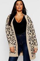 Boohoo Plus Leopard Knitted Oversized Cardigan