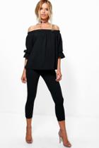 Boohoo Oliva Off The Shoulder Top & Skinny Trouser Black