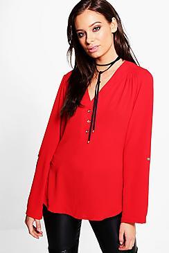 Boohoo Hailey Button Front V Neck Top