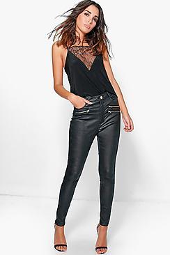 Boohoo Abrianna Premium Zip Detail Stretch Skinny Trousers