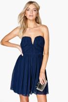 Boohoo Boutique Becky Mesh Rouched Plunge Prom Dress Navy