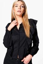 Boohoo Lara Ruffle Woven Shirt Black