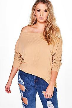 Boohoo Plus Caroline Off The Shoulder Knitted Jumper