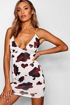 Boohoo Jade Cow Print Strappy Plunge Bodycon Dress