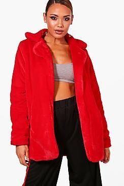 Boohoo Faux Fur Collared Coat