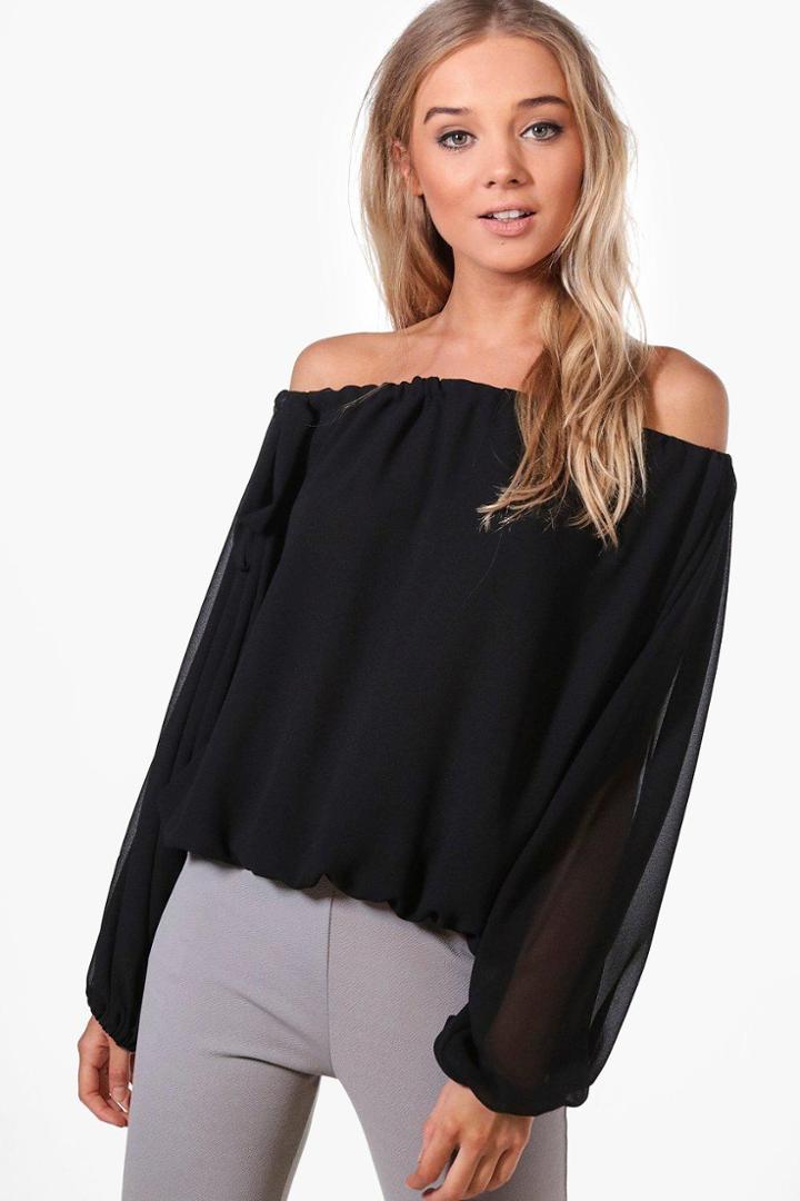 Boohoo Sasha Oversized Tie Neck Chiffon Blouse Black