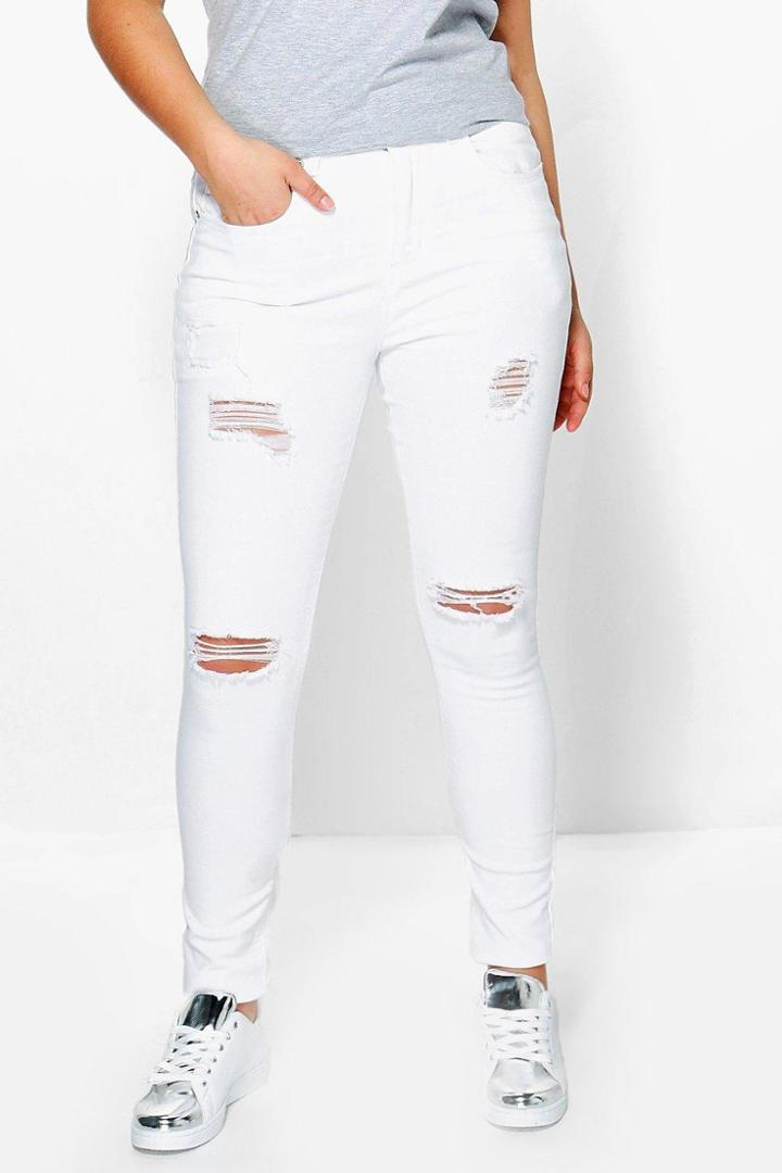 Boohoo Plus Naomi Rip Detail Skinny Jean White