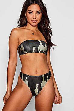 Boohoo Austin Camo Bandeau High Waisted Bikini