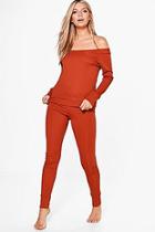 Boohoo Erin Bardot Long Sleeve Top And Legging Set