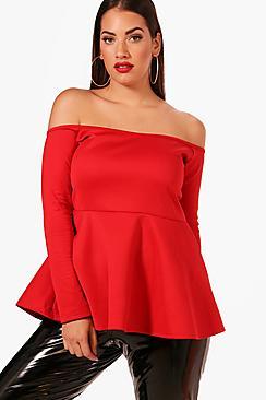 Boohoo Plus Allie Off The Shoulder Peplum Top