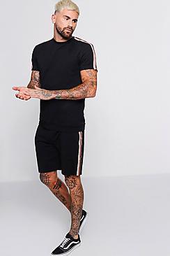Boohoo Tribal Taped Tee & Shorts Set