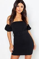 Boohoo Off The Shoulder Belted Bodycon Dress