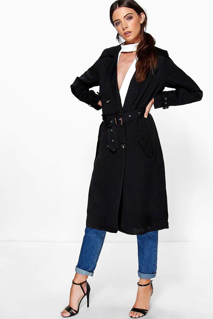 Boohoo Lola Longline Trench Black