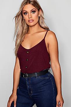 Boohoo Plus Ribbed Button Cami