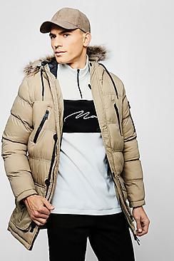 Boohoo Faux Fur Hooded Quilted Parka