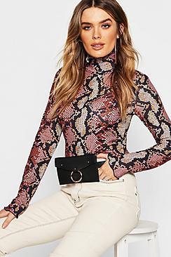 Boohoo Snake Print Lettuce Hem Top