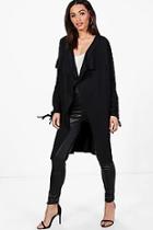Boohoo Rebecca Ruched Sleeve Belted Duster