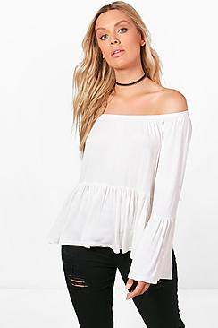 Boohoo Plus Ella Flare Sleeve Ruffle Hem Top
